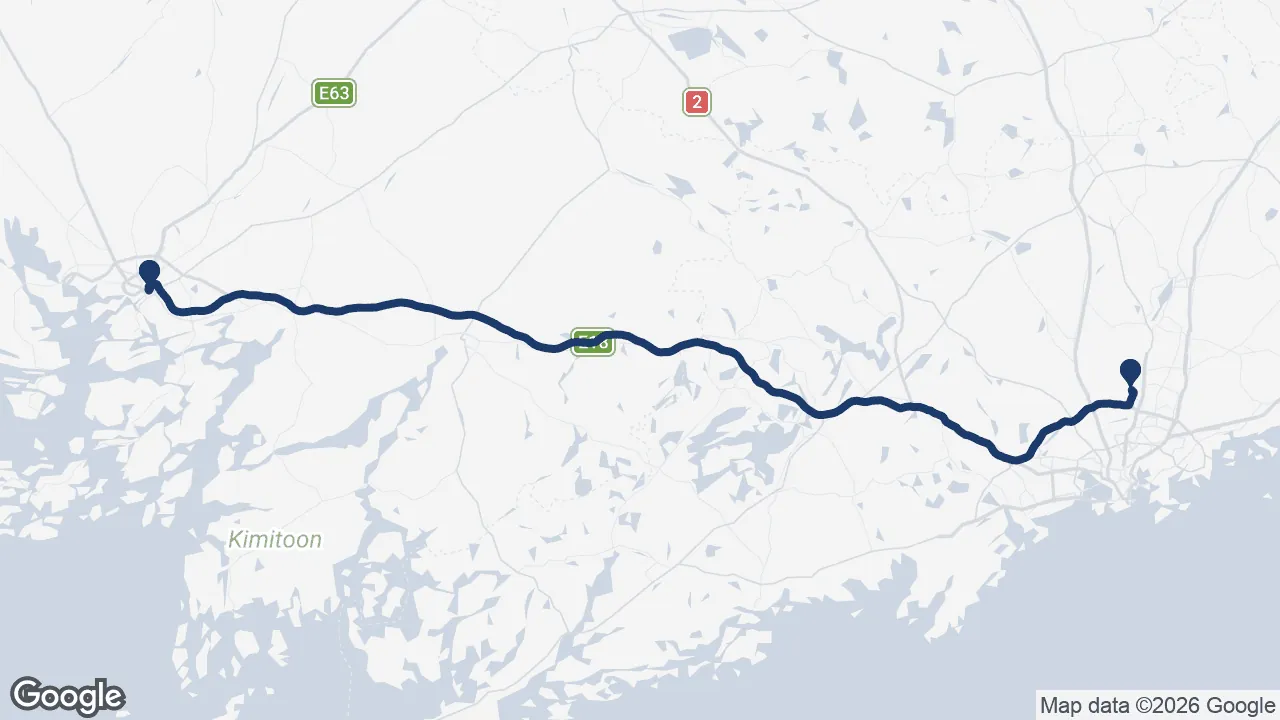 Route map: Helsinki Airport ⇄ Turku