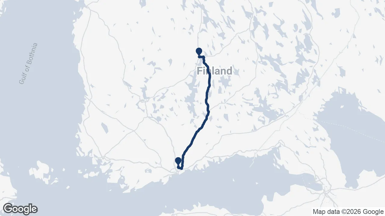 Route map: Helsinki Airport ⇄ Jyväskylä