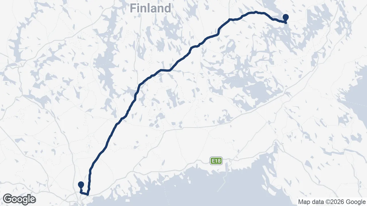 Route map: Helsinki Airport ⇄ Savonlinna