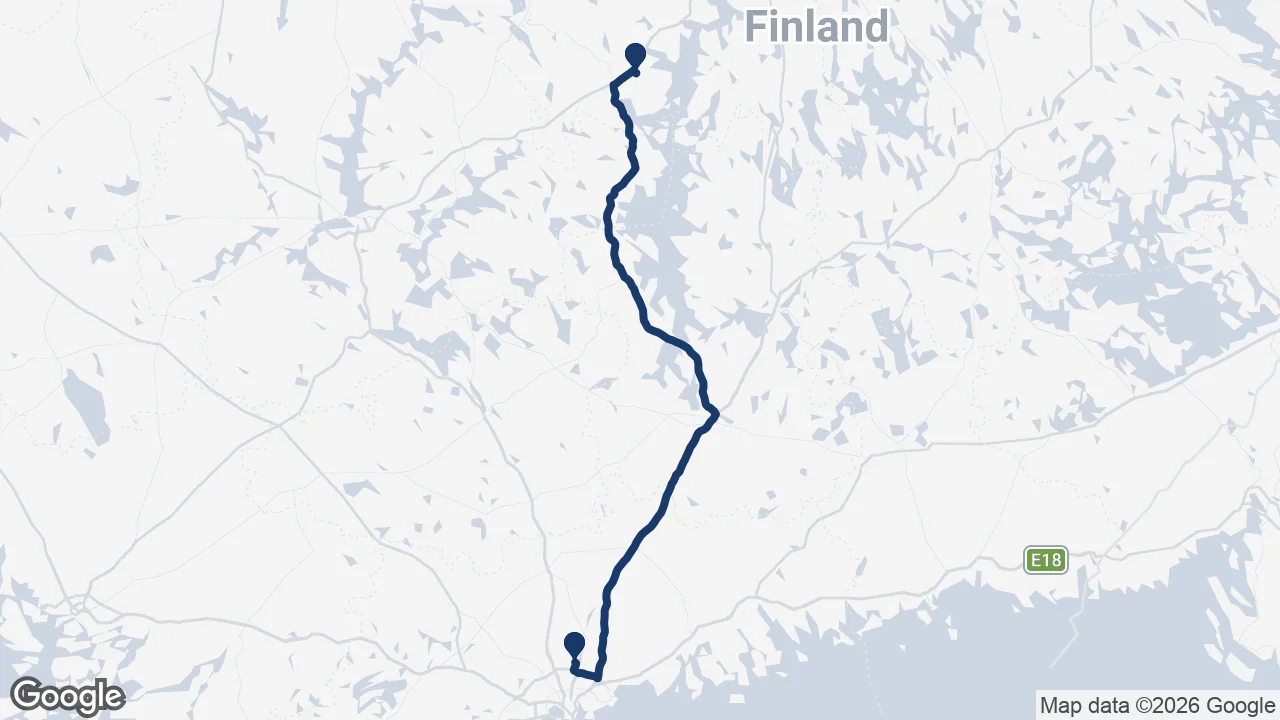Route map: Helsinki Airport to Himos