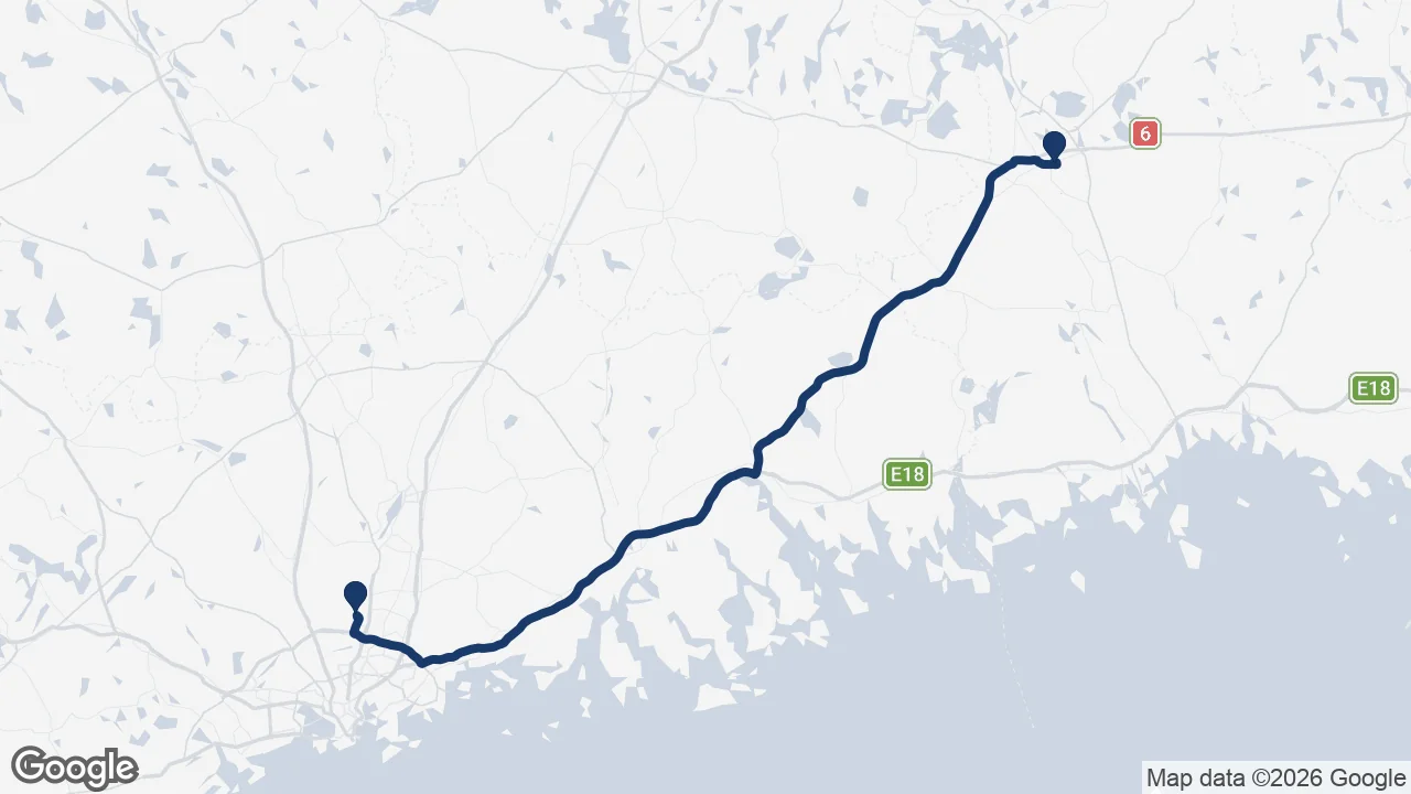 Route map: Helsinki Airport to Kouvola