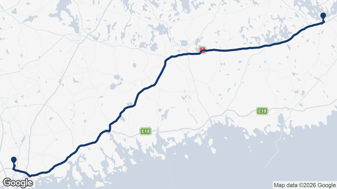 Route map: Helsinki Airport to Lappeenranta