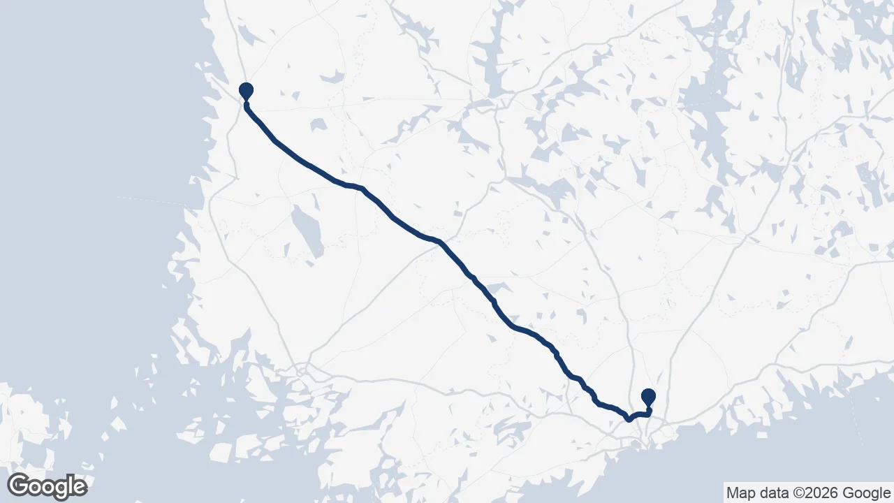Route map: Helsinki Airport to Pori