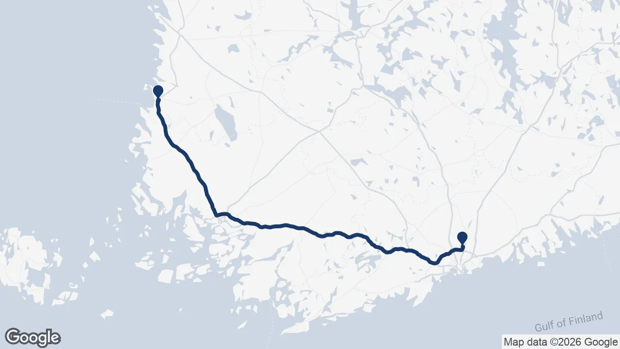 Route map: Helsinki Airport ⇄ Rauma