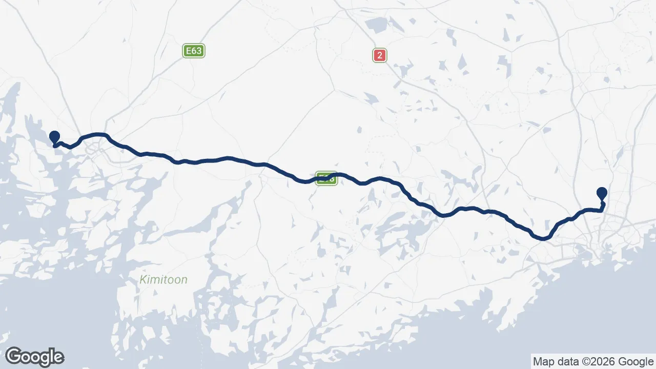 Route map: Helsinki Airport ⇄ Naantali