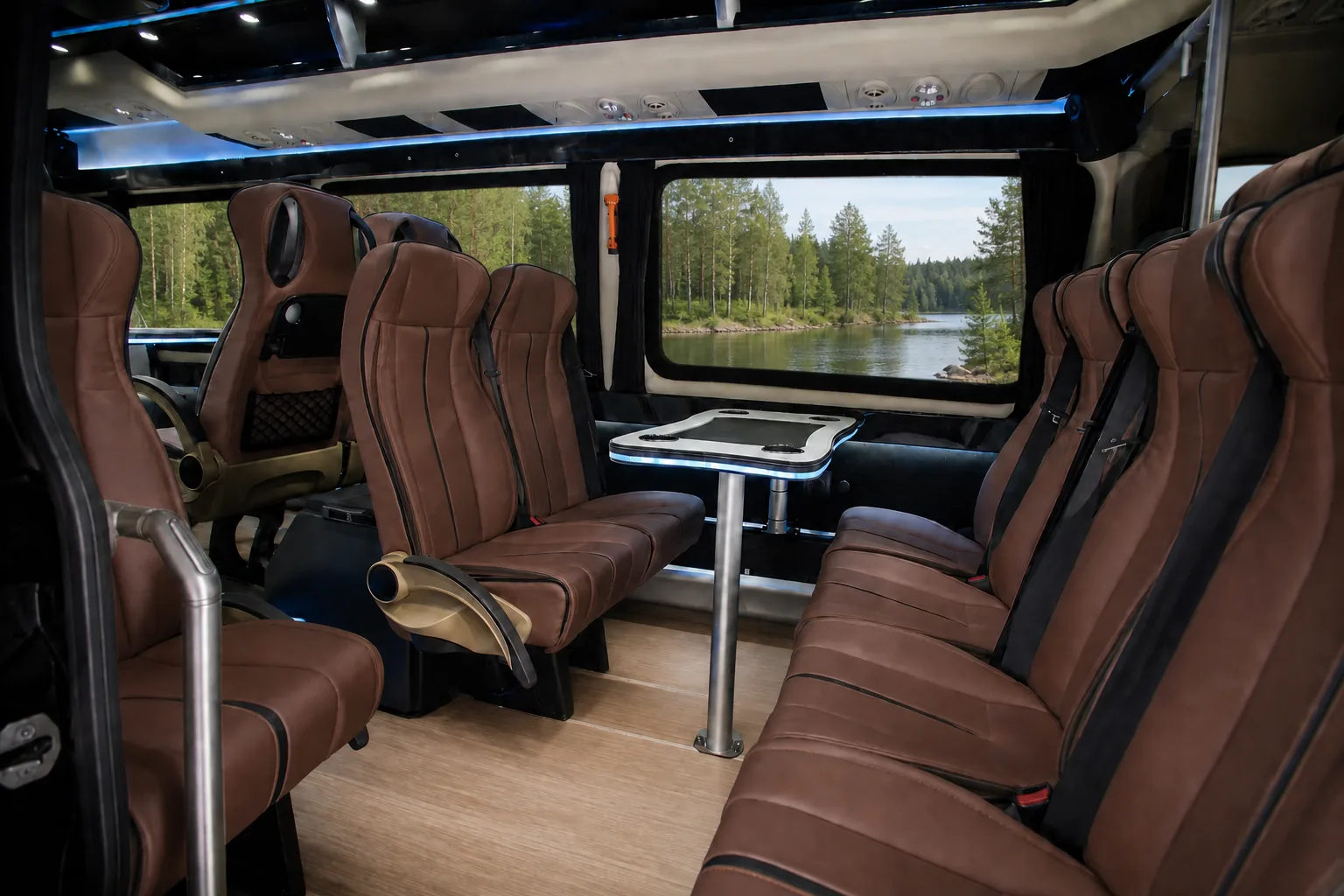 Mercedes-Benz Sprinter business minibus, up to 15 passengers — on a Finnish country road · Helsinki Airport Taxi