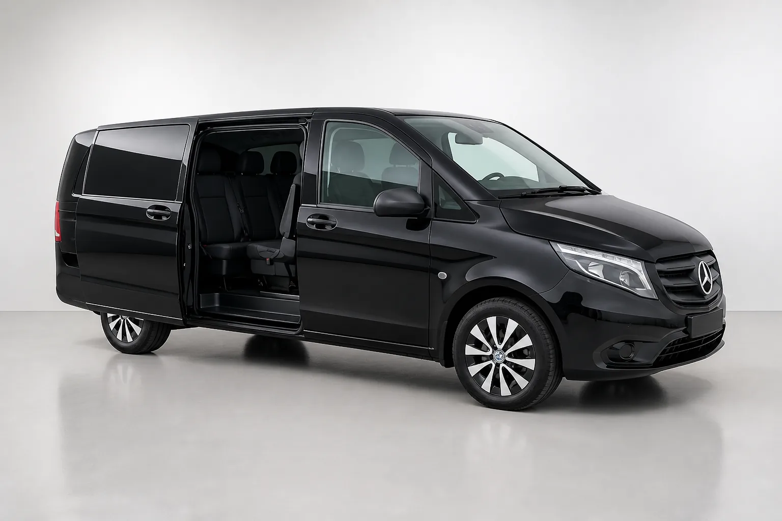 Mercedes-Benz Vito business van — studio view, front three-quarter · Helsinki Airport Taxi