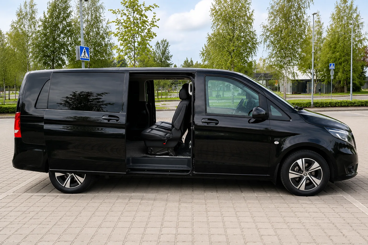 Mercedes-Benz Vito business van — side view, both doors open · Helsinki Airport Taxi