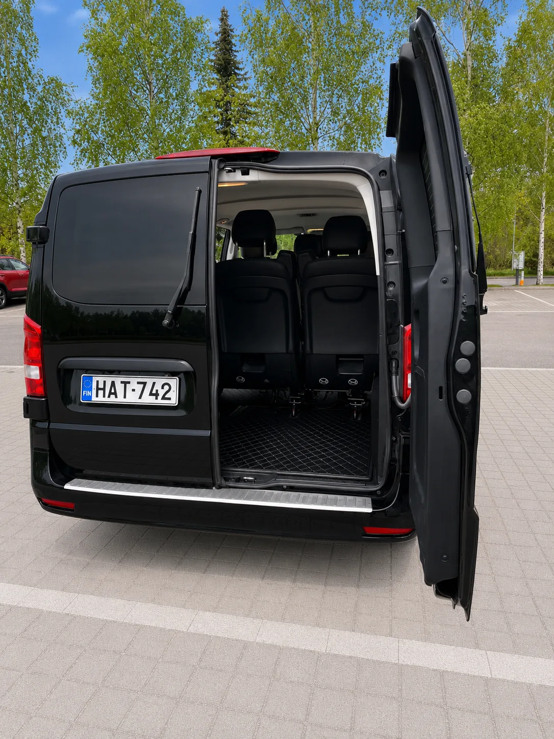 Mercedes-Benz Vito business van — view through the open rear door · Helsinki Airport Taxi
