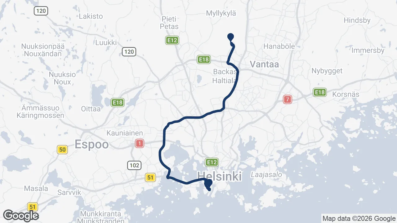 Route map: Helsinki Airport ⇄ Clarion Hotel Helsinki