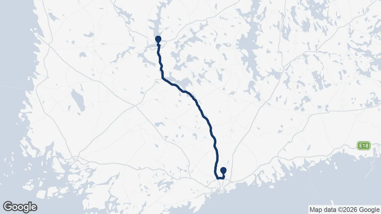 Route map: Helsinki Airport ⇄ Tampere