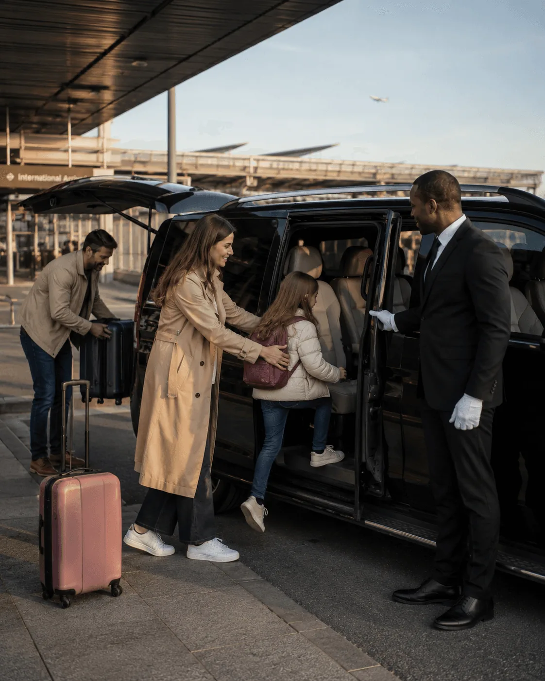 Chauffeur greeting arriving passengers with a name board at Helsinki Airport