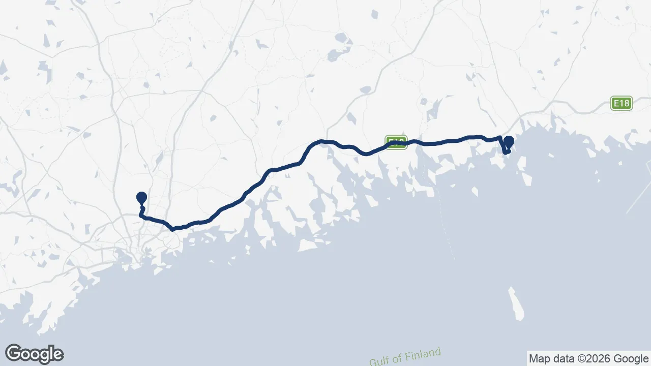 Route map: Helsinki Airport ⇄ Kotka