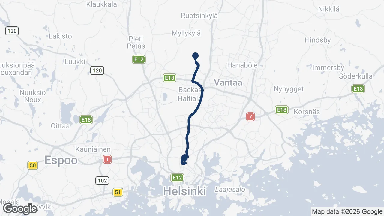 Route map: Helsinki Airport ⇄ Messukeskus